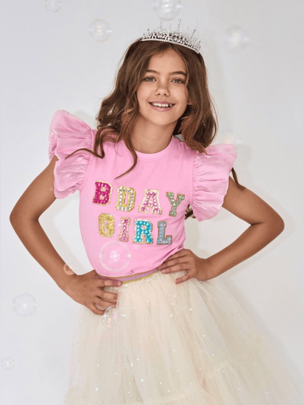 Lola + The Boys Pink 'B'Day Girl' Sequin Sleeve Tank NWTS + free bag!